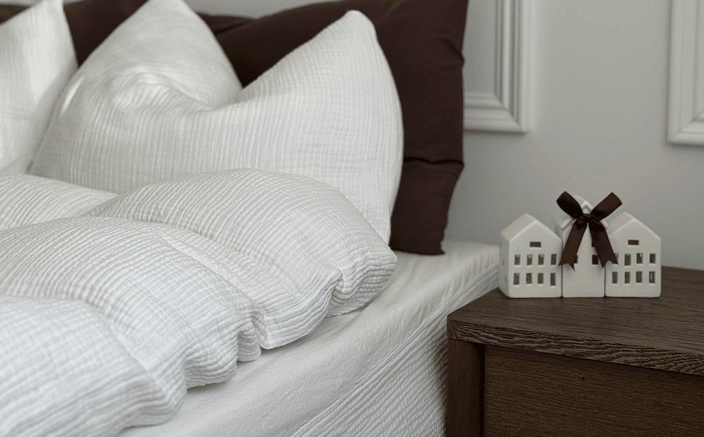 White textured bedding with decor
