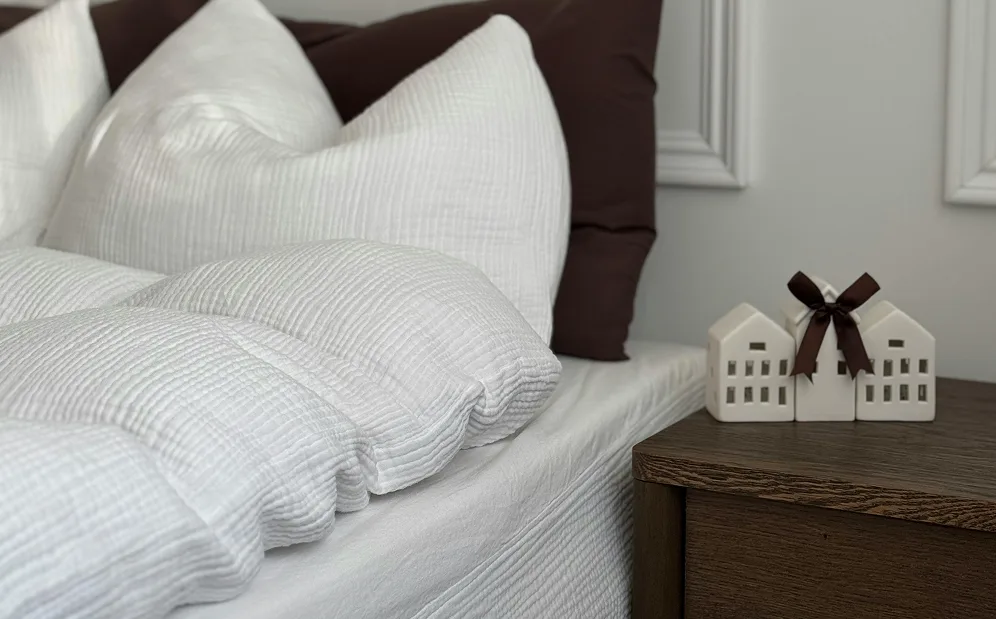 White textured bedding with decor